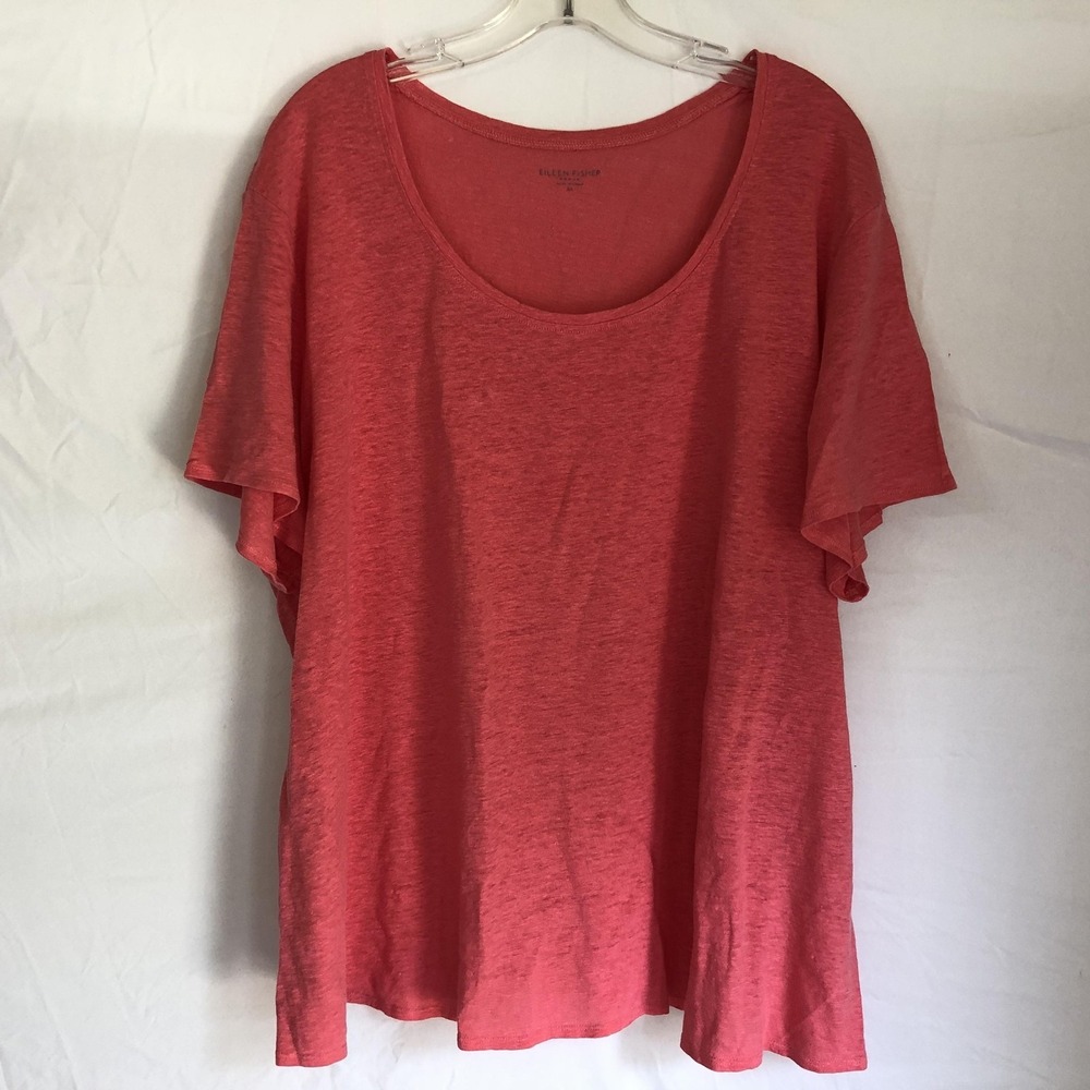 Eileen Fisher Shirt Womens 2X Pink 100% Linen Scoop Neck Short Sleeve Top